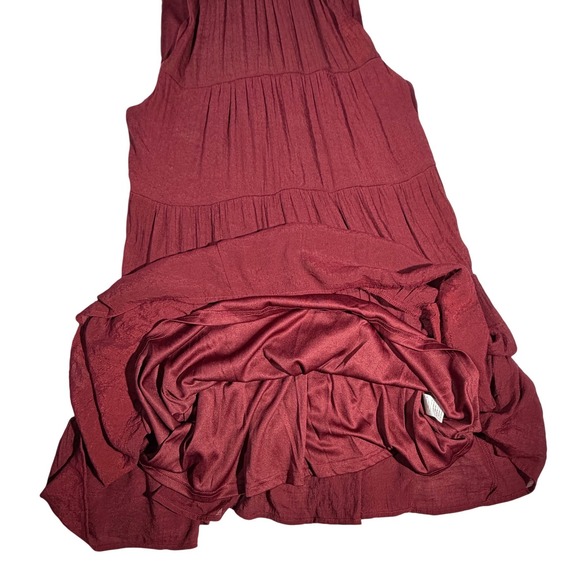 Entro Burgundy Tiered Ruffle Neck Tie Back Mini Dress Small Maroon Boho - Picture 5 of 7